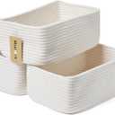 MiniArk Small Storage Baskets for Organizing | Closet Organizer Bins | Shelf Toy Basket | Woven Rope Baskets | Cube Decorative Box | Shallow Basket | 11.5x7.5x4.7” | 3 Packs Off White
