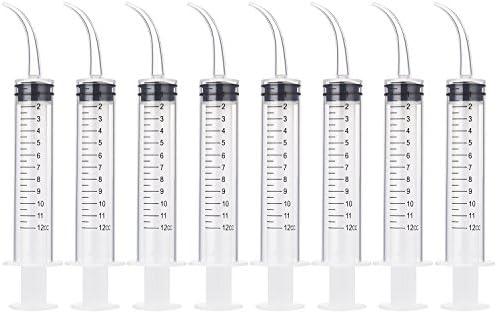 TecUnite 8 Pcs Syringe 12cc Dental Irrigation Syringe with Curved Tip for Wisdom Teeth Measurement Disposable Water Oral Mouth Liquid Tonsil Stone Squirt Mouthwash Cleaner Syringes