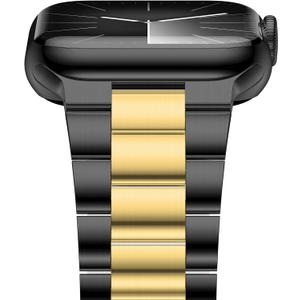 iiteeology Lightweight Stainless Steel Band Designed for Apple Watch Ultra 3 & Ultra 2, Series 1-11, 46mm, 45mm, 44mm, 42mm, Replacement iWatch Bands for Men & Women, Black/Gold