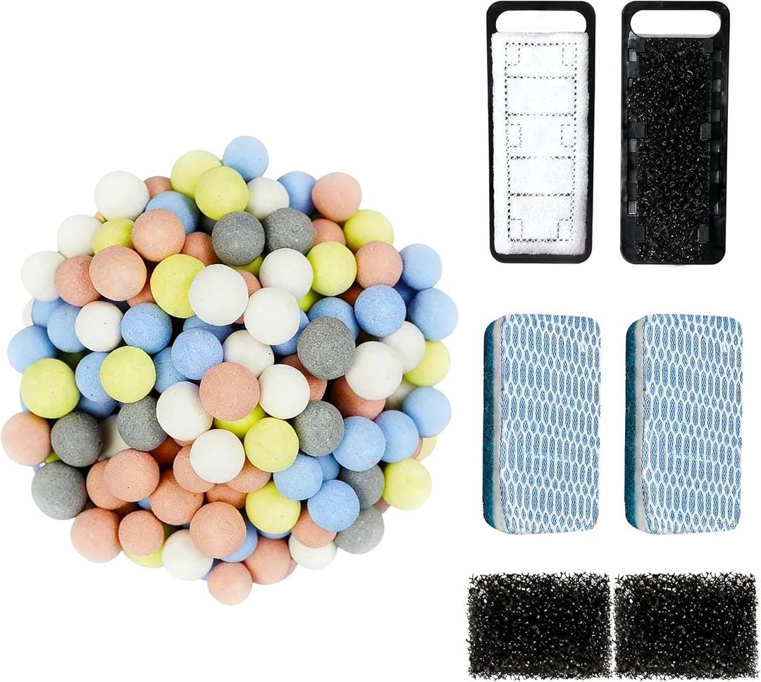 2 Pack Aquarium Filter Media, Including 8D Pad, Pre-Filter Sponge, Bio Sponge, Bio Balls, for Small Filter