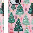 lioscre Case Compatible with for iPhone 15 Plus 6.7'', Cute Preppy Christmas Tree Pattern Phone Case, Aesthetic Hybrid 2-Layer Hard Shell Resistant Shockproof Protective Cover for Girl Women Men