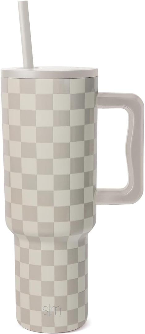 Simple Modern 40 oz Trek Tumbler with Handle and Straw Lid | Cup Holder Friendly Insulated Stainless Steel Travel Mug | Checkmate