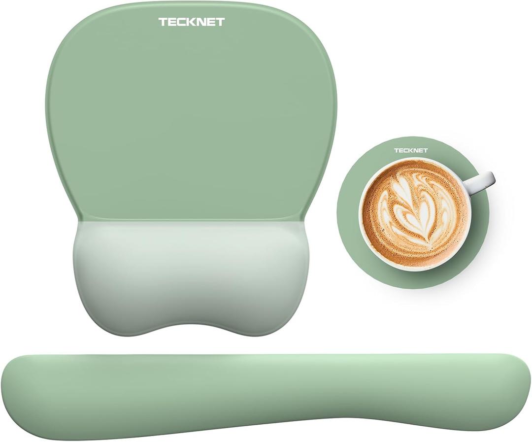 TECKNET Gel Mouse Pad with Wrist Rest, 3 in 1 Keyboard Wrist Rest for Pain Relief, Non-Slip PU Base & Easy Typing, Ergonomic Mousepad Set for Office & Home (Green)