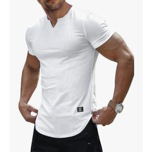JMIERR Mens Muscle Slim T Shirts Texture V Neck Longline Henley Gym Workout Athletic Tee Shirt XL