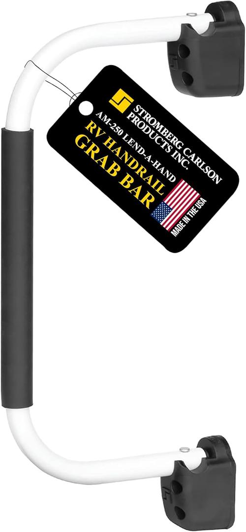 Stromberg Carlson AM-250 Lend-A-Hand Mini Assist Rail - RV Railing for Steps, RV Hand Rail & Folding Handle Entry Door Grab Bar, Travel Trailer Door Handle, RV Grab Handle, White, 22", Extends 10"