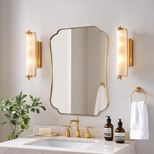 ANDY STAR 24"x32" Gold Mirror, Brushed Brass Scalloped Wall Mirror, Bathroom Wall Mirror with Stainless Steel Metal Framed Ideal for Bedroom, Hallway