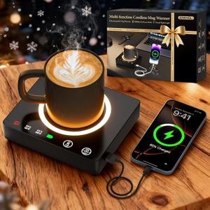 Mug Warmer Cordless 180 Min Battery Life - 10000mAh Portable Charger, Wireless Coffee Cup Warmer for Desk, 3 Temp Settings, Smart Candle Heat Plate for Home, Office, Travel, Camping & Gifts for Men