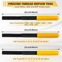 3 Pieces Thread Repair Files Kit, SAE & Metric Thread Restorer File Set with Safety Caps, Rethreading Tool Kit for Screws, Bolts & Plumbing