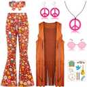SIZGAROOT Hippie Costume for Girls Kids 60s 70s Outfits Costume Halloween Dress Up Party, Large