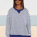 Darong Women Oversized Striped Color Block Long Sleeve Crew Neck Sweatshirt Casual Cotton Pullover Sweatshirts Fall Cloth (Small)