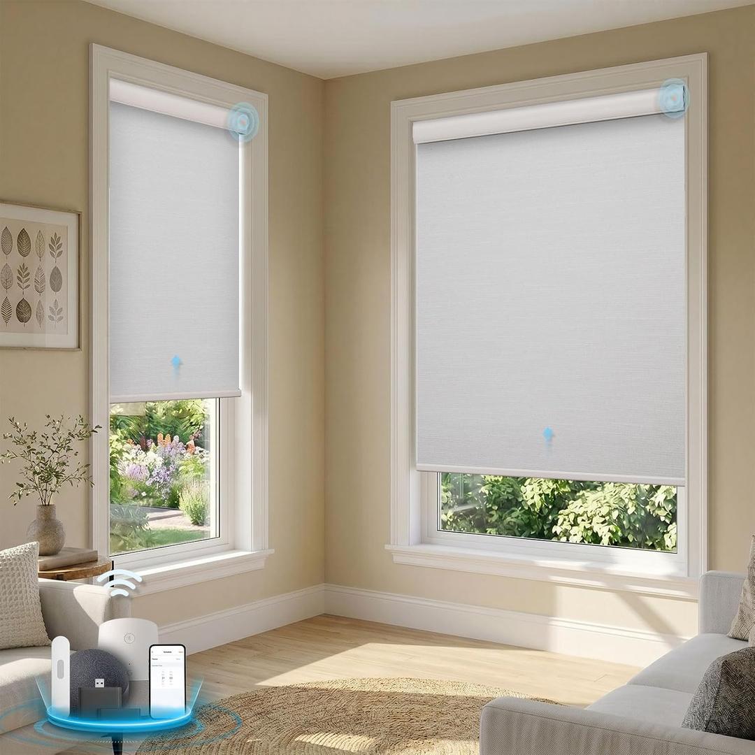 Motorized Blinds with Remote, Smart Roller Shades, White, 33" x 72"