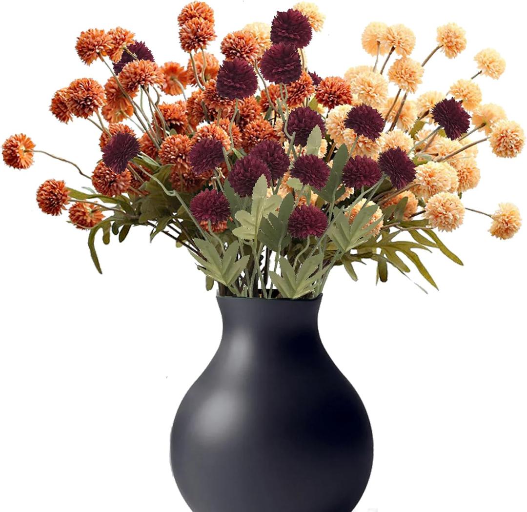 12Pcs Thanksgiving Day Fake Faux Mums Flowers Autumn Decor,Fall Artificial Ball Chrysanthemum, Mini Floral Balls Faux Stems for DIY Wedding Centerpiece Fall Decoration Home Arrangements