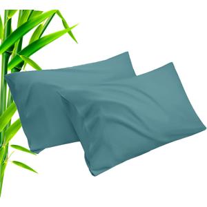 Teal Pillow Cases Queen Size 2 Pack, Bamboo Rayon Cooling Pillowcases with Envelope Closure, Cool Breathable Pillow Case for Hot Sleepers & Night Sweats, 20x30 inches