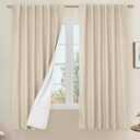 LAMIT 100% Blackout Natural Linen Curtains, 63 Inches Linen Textured Thermal Bedroom Curtains Back Tab and Rod Pocket Neutral Panels with White Liner for Farmhouse, 2 Panels, 52 x 63 Inch