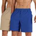 2 x ODODOS Men's Athletic Shorts with Pockets 7" Quick Dry Lightweight Workout Gym Running Shorts, Royal Blue, Small