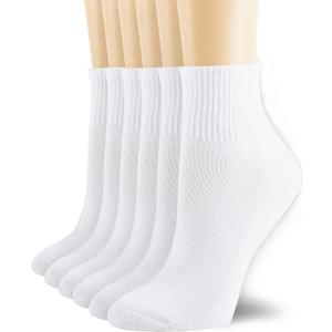 NevEND 6 Pairs Women's Mini Crew/Ankle Cotton Athletic Socks with Thick Cushioned, Medium, White