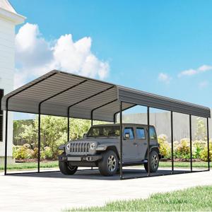 12'x20' Heavy Duty Metal Carport, Outdoor Garage Car Shelter Shade with Heavier Frame, Galvanized Roof for Car and Boats, Grey (Gray)