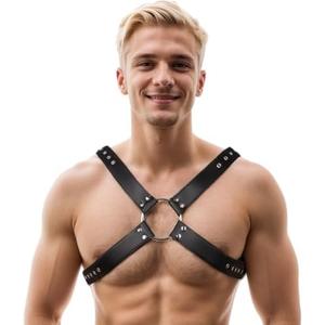 RTeczSolve Chest Harness Belt Costume for Men, Men's Body Belt, Adjustable PU Leather Sexy Male Punk Chest Shoulder Harness Muscle Show Fashion Costumes Clubwear for Cosplay Party Nightclub