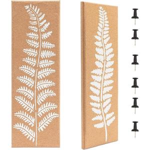 Juvale Cork Bulletin Board Narrow Frameless Leaf Print - 7.9 x 23.6 x 0.8 in, 2-Pack, Brown - Pin & Vision Board Strip, Printed Cork Surface, Vertical Memo Display