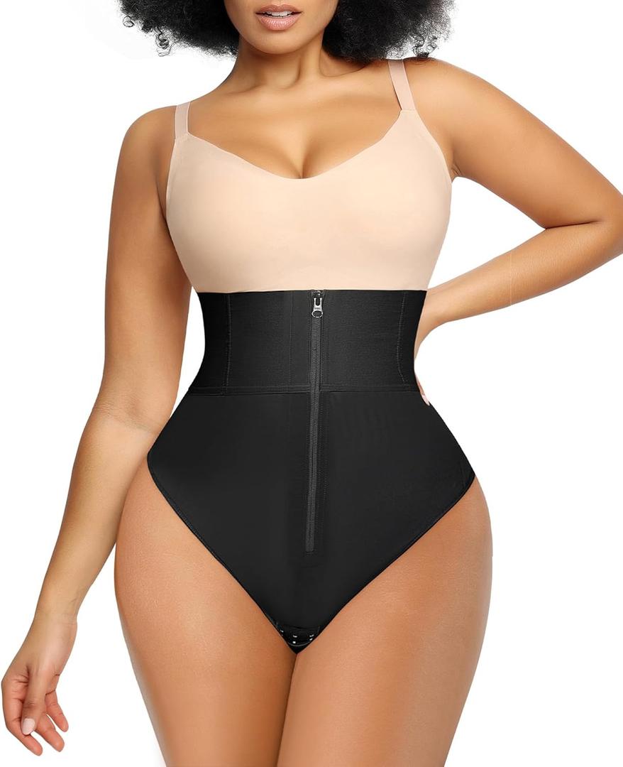 SHAPELLX High Waisted Body Shaper Shorts Shapewear for Women Tummy Control Thigh Slimming Slip Shorts Butt Lifting Shapewear (Small, C1-black Thong Design)
