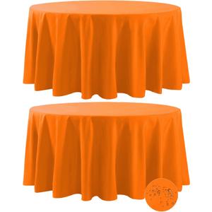 Fokitut 2 Pack Waterproof Round Tablecloth, 120 Inch, Stain Resistant and Wrinkle Polyester Table Cloth, Fabric Table Cover for Kitchen Dining, Wedding, Party, Holiday Dinner-Orange