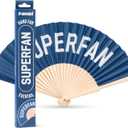 Abbott Collection Superfan Folding Hand Fan | Wood/Cotton, Navy Blue, 16"W