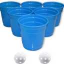 Large Giant Yard Pong Outdoor Game Set with 6 Buckets9'', 2 Balls,1 Mesh Bag, Bucket Toss Pong Set Cup Pong Throwing Game for Family, Party, Wedding, Events, Campling, Lawn, Indoor, Outdoor