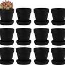 Fcacti 3 Inches Small Black Terracotta Pots with Saucer, 12 Pack 3" Terra Cotta Planter with Drainage Holes, Small Clay Flower Pots for Plants, Succulents, Crafts, Wedding Favor