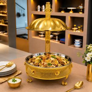 1 PCS Royal Gold Chafing Dish Buffet Set, 8L Round Server with Dome Lid, [Game Changer Maifanite-Coated], Parties Serve for Wedding, Birthday, Church Events, ETC Gold