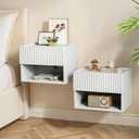 Floating Nightstand Bedroom Bedside Table - Wood Night Stand Set 2 for Small Spaces, Wall Mounted Cabinet with Storage Drawer, White Modern Night Stand for Dorm Hallway Entryway