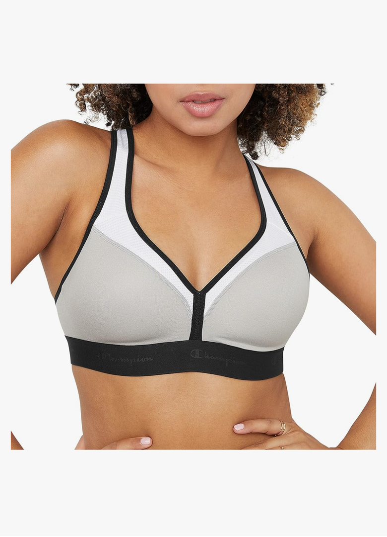 Champion Women's V-neck Racerback, Moisture-wicking, Moderate Support Sports Bra, Size -M