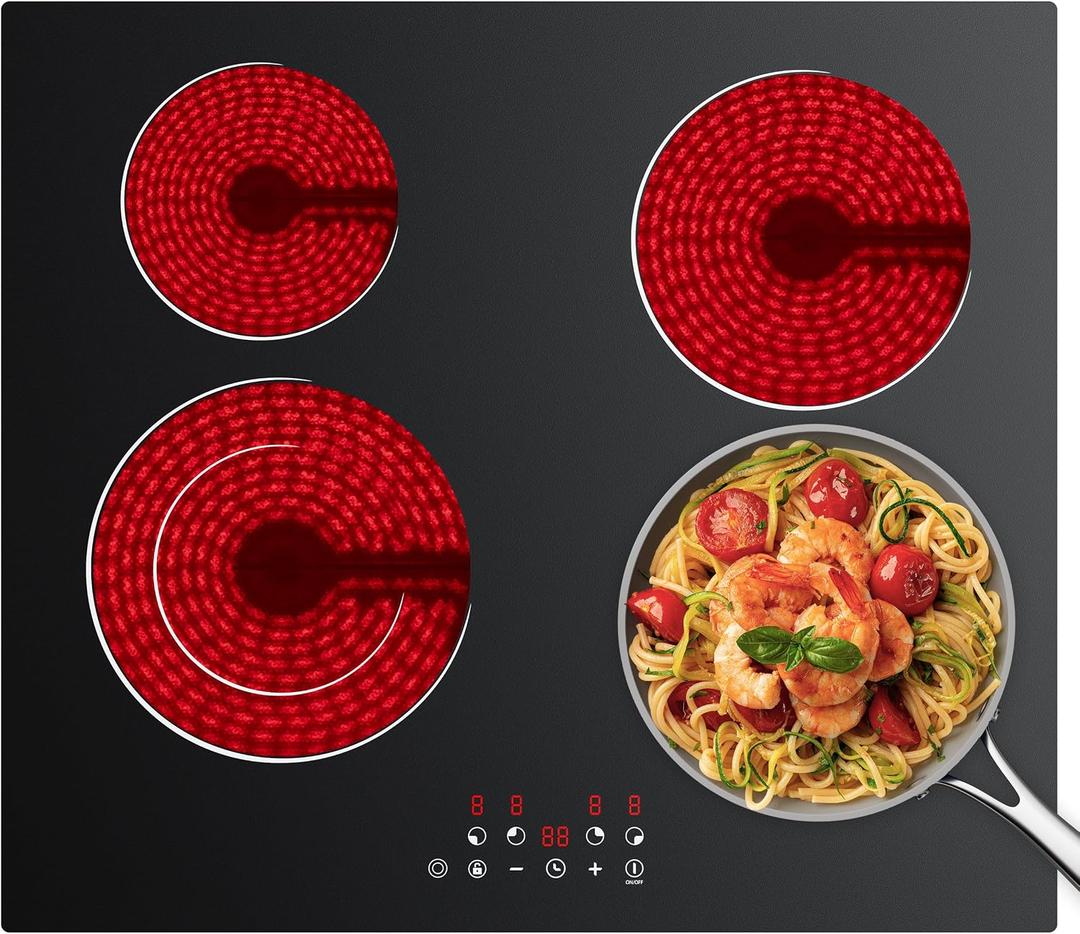 CDV 24 Inch Electric Cooktop 4 Burners 6400W Dual Heating Ring