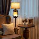 Suraielec Farmhouse Floor Lamp with Night Light, Rustic Standing Lamps for Living Room, Beige Linen Drum Lampshade, Oil Rubbed Bronze Finish, Traditional Floor Lamps for Bedroom Home Decor,Foot Switch