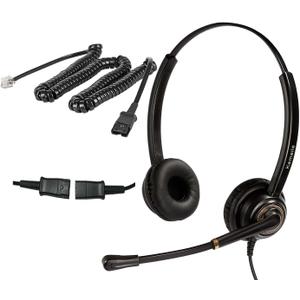 Corded Telephone Headset with Noise Cancelling Mic RJ9 U10P Bottom Cable Compatible with Polycom VVX, Avaya Digital, Fanvil, AudioCodes, Nortel, Office Call Center Landline Deskphones