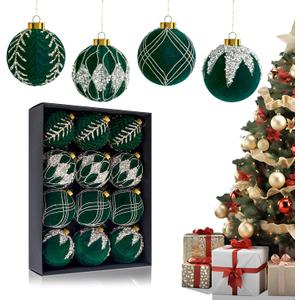 Ciaell 12PCS Dark Green Velvet Christmas Ornaments - 3.15inch Christmas Tree Balls - Shatterproof Plastic Balls Xmas Hanging Ornaments with Gift Box for Holiday Indoor Outdoor Decorations