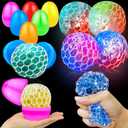 24 PCS Prefilled Easter Eggs, 12 Easter Eggs + 12 Light Up Grape Mesh Sensory Balls Fidget Toys, Kids Boys Girls Toddlers Easter Basket Stuffers Glow in The Dark Fillers Easter Eggs Hunt Party Favor