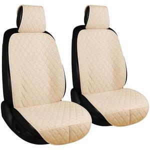 ENOGE Linen Car Seat Covers Front Seat Covers Breathable Cloth Fabric Car Seat Protector Universal Fit Most Automotive, Van, SUV, Trucks (Beige, 2 Front), (Only Headrest Covers)
