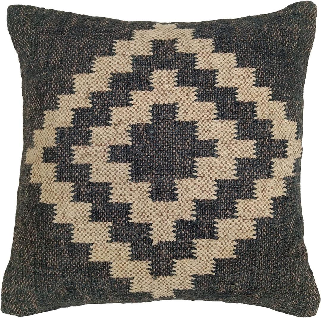 Kilim Pillow Cover Vintage Square Cushion Handwoven Pillow Case Ethnic Pillow Cover 18 X 18 Indian Jute Decorative Pillow Home Decor Pillows (Pattern 2)