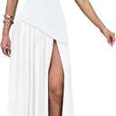 Memoriesea Women's Elegant Strapless High Split A Line Flowy Party Cocktail Maxi Dress (Medium, White)