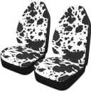 Cow Print Car Seat Covers Set of 2,Rustic Spotted Milk Cow Fur Texture Black Cowhide Universal Auto Front Seat Protector for Women Cute Animal Skin Pattern Car Accessories Fit for Car Truck