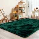 Ompaa Dark Green Rug 4x6 Fluffy Emerald Area Rugs for Bedroom Living Room Carpet, Non-Slip High Pile, Modern Fuzzy Shaggy Deep Grass Green Rug for Classroom Kids Playroom Nursery Home Office Decor