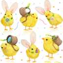 Syhood 6 Set Sisal Chick Easter Decorations with Jute Baskets and Eggs, Yellow Sisal Chick for Decorative Display or Gift Baskets, Crafting or Easter