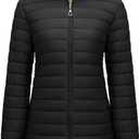 Women's Puffer Jacket with Hood, Lightweight Winter Quilted Jacket Outwear Down Coat Long Sleeve with Fleece Lining (Black)