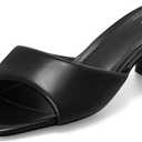MIRAAZZURRA Heel Mules for Woman Square Open Toe Chunky Block Short Low Heel Slip on Heeled Sandals Casual Comfort Party Shoes (Black) 7