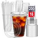 ARTLYMERS 200 Pack - 16 oz Clear Plastic Cups with Lids and Straws, Disposable Iced Coffee Cups with Lids for Cold Drinks, Crystal To Go Smoothie Cup, Milkshakes, Juices, Coffee Accessories