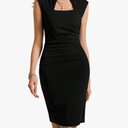 Summer Solid Color Cap Sleeve Fit and Elegant Dress Women's Basic for Work Cute Dress (S)