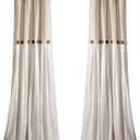 Lush Decor Linen Button Window Curtain Panel, Single, 40" W x 95" L, Linen- Country Curtains - Rustic Decor - Color Block - Modern Farmhouse Curtains