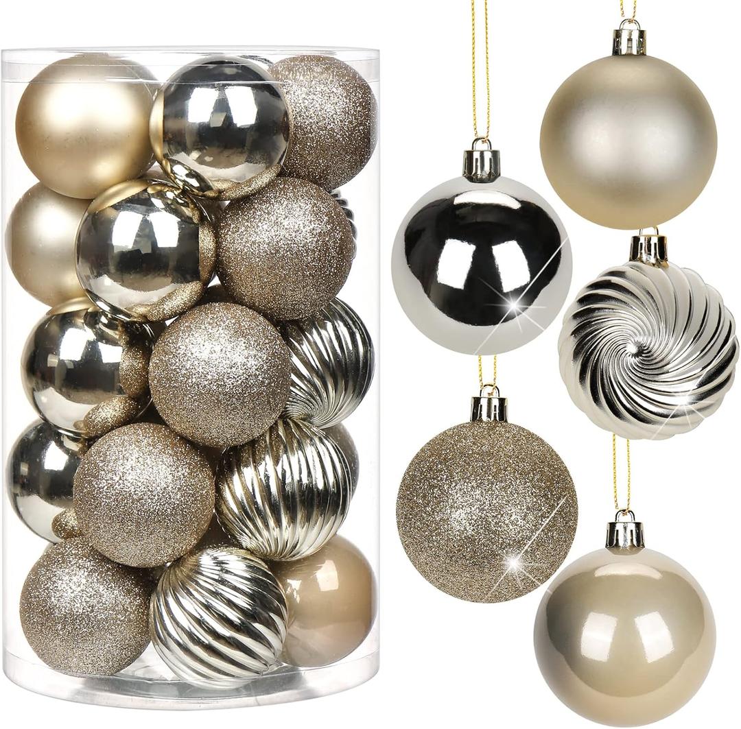2.36" Champagne Christmas Balls Ornaments 25 Pcs Shatterproof Christmas Ornaments Set Matte Mini Champagne Ornament for Xmas Tree Halloween Holiday Party