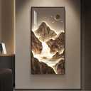 Framed Large Modern Mountain Wall Art for Living Room, Vertical Gold Bright Style Artwork for Walls, Luxury Landscape Scenery Painting Print for Entryway Hallway Stair Home Office Wall Decor, 30x60 In