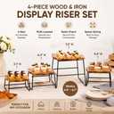 ZENFUN 4 Piece Wood Buffet Risers, Dessert Table Risers Food Display Riser, Pizza Pan Riser, Cupcake Stand & Wood Display Risers, Nesting Food Platter and Plate Holder